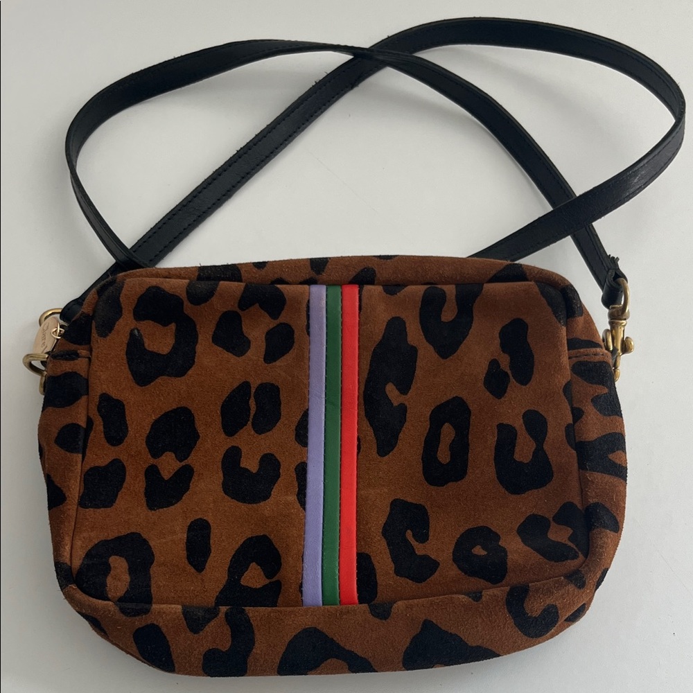 Clare V Leopard  Print Crossbody Bag with Black Strap